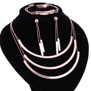 conjuntos de nupcial de ouro rosa venda por atacado-Moda nupcial presente nigeriano grânulos africanos colar brinco anel jóias conjunto dubai rosa cor de ouro jewellry conjuntos