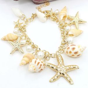 ozean-stil armband großhandel-Art und Weiseozean Art multi Starfish Seestern Tritonshorn Shell Simulierenperle Kettenstrand Armband Armband