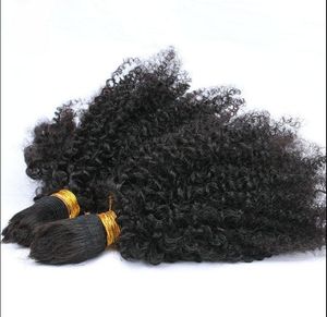 bulk virgin hair toptan satış-Brezilyalı insan bakire remy kinky kıvırcık saç toplu örgü saç uzantıları işlenmemiş kıvırcık doğal siyah renk insan uzantıları