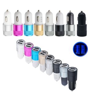 For Samsung USB Car Charger Metal Dual Ports Universal Volt Amp Led Led Light Adapter Chargers For iPhone X