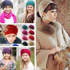 women crochet headbands al por mayor-24 Color de tejidos de lana de invierno banda de pelo de lana de ganchillo flor de camelia caliente mujeres niñas vendas de Headwear de la manera CC596 Europa