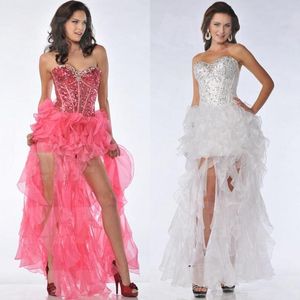 Front Short Long Back A Line Sweetheart High Low Ruffles Organza Prom Dresses With Crystal Sequined Vintage Style Sexy Party Gowns
