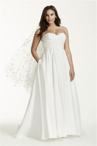 Bez ramiączek Ruched Bodice Imperium Talii Plus Size Sukienka ślubna WG3707 jedwabna tafta piękna prosta sukienka ślubna