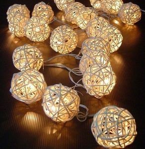 LED Batteri String Lights M vit handgjorda rottingbollar strängljus Fairy Party Wedding Patio Juldekoration