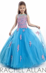 Turkos Rachel Allan Girl s Pagant Klänningar Patchwork Lace Organza Ball Gown Flower Girl Dresses For Weddings Party Prom Gowns Hy897