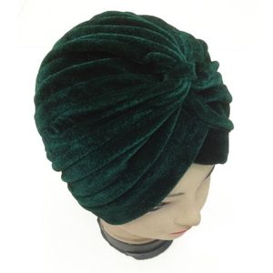 indischen turbanhüte großhandel-2017 neue europa frauen winter mode schwarz navy amy grün einfarbig samt muslim turban hüte indische bowknot caps