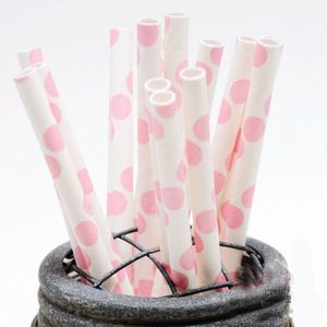 Wholesale polka dots paper resale online - 100pcs Disposable Polka Dots Art Paper Straws Biodegradable Drinking Straw Birthday Straws Party Straw Inch Designs