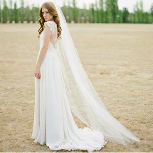 Elegante tule bruiloft sluier lange m witte snijrand bruids sluier met kam brautschleier one layer vloerlengte