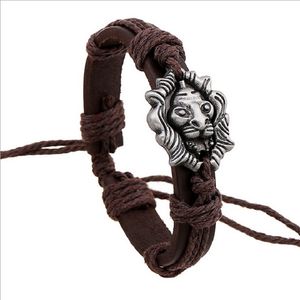 ingrosso vendita di braccialetti di fascino-Nuovi braccialetti di cuoio degli uomini d annata del punk rock antichi monili di Tibetan dell animale del braccialetto di fascino della testa del re di leone antico Vendita calda