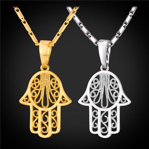 Ny Hamsa Hand Halsband Hängen Guld Silver Färg Arabisk Hand av Fatima Lucky Gift Crystal Smycken Halsband