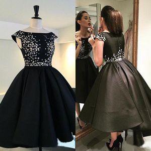 formales kleines schwarzes kleid großhandel-Neue Mode Little Black Jewel knielangen Kleider Abendmode Vintage Perlen Puffy formale Kleid nach Maß EN7165