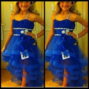 kraliyet mavisi küçük kız kostüm kıyafeti toptan satış-Kraliyet Mavi Küçük Çocuklar Organze Kızlar Pageant elbise Boncuklu Spagetti Sevimli Pageant Fermuar Bir Çizgi Uzun Küçük Kızlar Parti Elbiseler