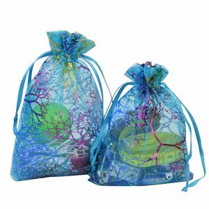 Coralline Organza Gift Bags Drawstring Jewelry Packaging Pouches Party Wedding Favor Bags Design Sheer Candy Bag with Gilding Pattern