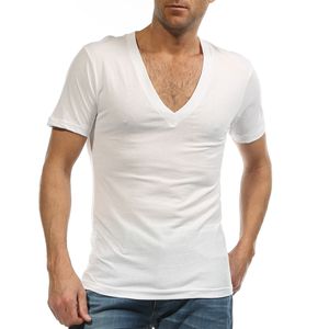 Wholesale men dressed shirt resale online - Undershirt for Men Dress Shirt Deep V Neck Fanila T Shirt for Camiseta Hombre Cotton Ondergoed Sexy White S XXXL G
