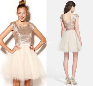 Billiga Homecoming Dresses Short Rose Gold Sequins Tulle Sweet Juniors Prom Dress Party Gowns Semi Formell Plus Storlek Tutu kjol