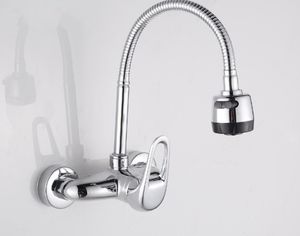 Brass Chrome Kitchen Sink Faucet Swivel Spout Hot Cold Washing Basin Sprayer Mixer Wall Mounted Tap