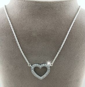 100 sterling silver kedja kärleksfulla hjärtan med klart CZ halsband passar pandora stil smycken charms och pärlor