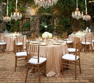 シャンパンゴールドスパンコールの丸いテーブルクロスのための庭の結婚式のパーティーの家の装飾シルバーキラキラ生地のスパンコールテーブルクロスクリスマスカバー
