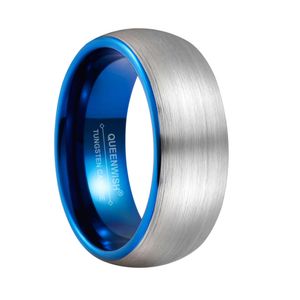 Queenwish Pierścionki zaręczynowe mm Niebieskie Pierścienie wolframowe z szczotkowanym Ukończony Moda Zestaw Biżuterii Dopasowane pary Zespoły Ślubne Rozmiar
