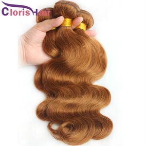 tissage de cheveux blonds ondulés achat en gros de Bundles de tissage brésilien de charme Moyenne Auburn Virgin Virgin Hair Hair Extensions Blonde Bresilienne Wavy Tissin