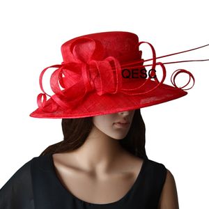 ingrosso nuovi cappelli della chiesa di sinamay-Nuova elegante grande abito da corn rosso chiesa cappello sinamay con colonna vertebrale di struzzo per Kentucky Derby matrimonio festa