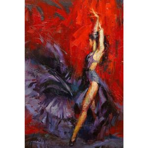 Vackra oljemålningar kvinna flamenco dansare röd och lila modern kanfas konstverk abstrakt dans konst hög kvalitet handmålade