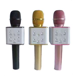 karaoke mikrofon kablosuz toptan satış-Q7 Bluetooth Mikrofon Taşınabilir El Kablosuz KTV Karaoke Çalar Hoparlör Mic Hoparlör iphone Artı Samsung S7