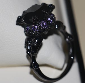 Wholesale black sapphire wedding band resale online - Size Retro New Women Fashion Jewelry KT Black Gold Filled Amethyst Simulated Diamond Sapphire Wedding Women Band Skull Ring Gift