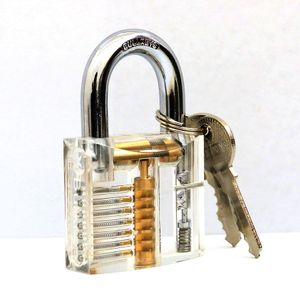Slotenmaker Benodigdheden pins Transparent Cutaway Practice Clear Acrylic Lock Hangslot met Locker Master sleutel voor Lockpicking Practice Tools DHL