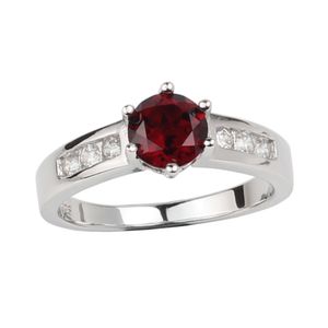 Wholesale red stone garnet ring resale online - Genuine Red Garnet Silver Ring Women Jewelry mm Crystal Wedding Band January Birthday Birthstone Gift for Lover R034RGN