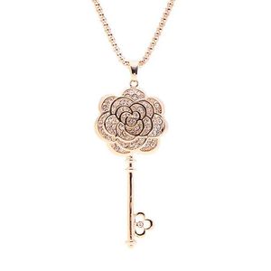 Österrikisk Kristall Bröllop Brud Rose Blommor Keys Pendants Real Gold Charm Chokers Halsband Högkvalitativa Fina Smycken Tillbehör För Kvinnor