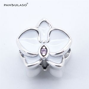 Pandulaso vit orkidé charm pärlor för smycken gör passar pandora charms armband kvinna DIY silver smycken sommar