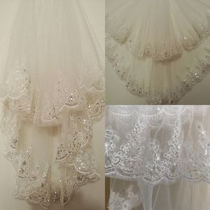 Wholesale blusher veils resale online - Stock Short Wedding Veil with Comb Meters Bridal Veil with Sequin Lace Appliques Cheap Bridal Accessories