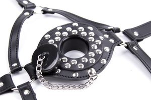 anneaux d'esclaves achat en gros de Harnais pour femmes Bague ouverte bouche à morsures Gag Stopper avec couverture Sex Slave Bondage Great BDSM Adult Game Gear