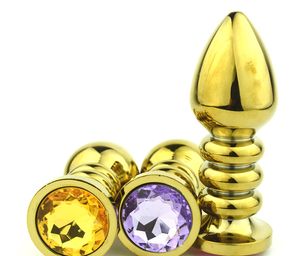 altın butt toptan satış-En Kaliteli Altın Kaplama Kristal Takı Üç Yüzük Metal Konu Anal Seks Oyuncakları Anal Fiş Popo Fiş Yetişkin Oyunları Çift Flört