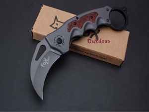 Fox DA93 Titanium Claw Karambit Tactical Folding Mes Cr15Mov HRC Camping Hunting Survival Pocket Military Utility EDC Tool Collection