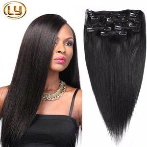 LY clip in sets Producten stks clip in menselijke haarextensies rechte natuurlijke kleur A klasse hair extensions