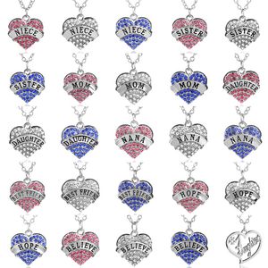 Love Mother s Day Best Gift Mom Daughter Sister Grandma Nana Aunt Family Necklace Crystal Heart Pendant Rhinestone Women Jewelry Christams