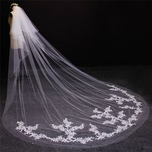 Two Layers Cut Edge Lace Appliques Blusher Cover Face Tiers Wedding Veil With Comb Cathedral Bridal Veils