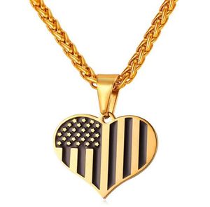 collares de la bandera al por mayor-Collares colgantes Estados Unidos bandera colgantes color de oro acero inoxidable USA Cadena americana para hombres mujeres Regalo Joyería de moda P721