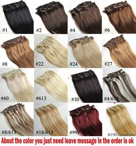 ZZHAIR quot quot set Clips in on Brazilian Remy Human Hair Extension Full Head g g Natural Straight