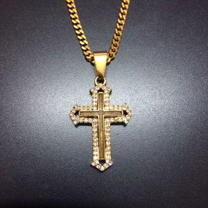 Mäns Classic Rostfritt stål Mens Kedjor K Real Gold Plated Vintage Latin Christian Cross Pendants Halsband