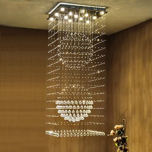 Square Crystal Chandeliers LED Modern K9 Chandelier Lights Fixture Home Indoor Lighting Hotel Hall Lobby Parlor Stair Long Hanging Lamps