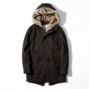 Mens Big Boys Autumn Winter Long Coat Fur Hooded Jacket High Imitation Rabbit Fur Wool Linner Coats Thicker Warm Outwear xxxl