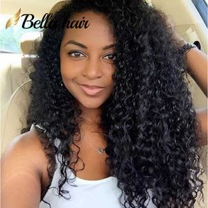 Peruvian Virgin Human Hair Wigs for Black Women Medium Cap Lace Front Wigs Density Curly Natural Color Bellahair