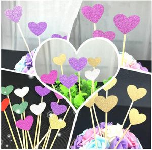 Wholesale tea party weddings resale online - cake toppers glitter heart paper cards banner for Cupcake Wrapper Baking Cup birthday tea party wedding decoration baby shower