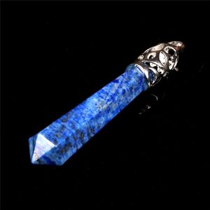 60 mm Egipski Blue Lapis LaZuli Natura Kwarcowy Kamień Kamień Facet Cut Utworzony Gemstones Srebro Plated Cap Zaubiel Naszyjnik