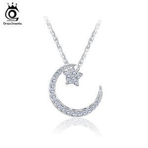 Orsa Jewels Sterling Silver Moon Starペンダントネックレス女性のためのオーストリアのクリスタルと純正銀の宝石類ギフトSN06