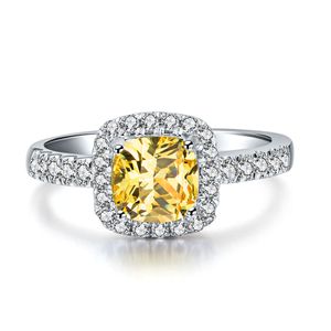 Wholesale synthetic diamond sterling silver rings women resale online - Halo Ct Cushion Cut Yellow Synthetic Diamond Ring Engagement for Women Sterling Silver Jewelry White Gold Plated