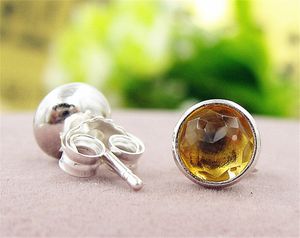 High quality S925 Sterling Silver Stud Earrings European Pandora Style Jewelry November Droplets Stud Earrings with Citrine